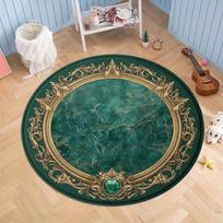 Vintage Emerald Green  Gold Ornate Round Area Rug, Luxury Marble Pattern Floor Mat for Entryway or Living Room Decor Diameter 90cm gray