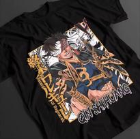 2026 Record of Ragnarok Single Sided T-shirt Qin Shihuang Blindfold Emperor Anime Print Oversized Cotton Tee For Otaku Fans 150 gray