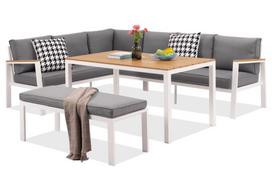 Lauko baldų komplektas su kampine sofa Zakynthos Comida 5 ir suolu baltas Garden Point