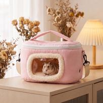 Soft Warm Hamster Carrier Bag Visible Window Small Pet Carrier Rabbit Outing Bag  Outdoor Travel rožinė