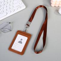 Pu Leather Id Badge Card Holder With Neck Lanyard Vertical Horizontal Work Name Tag Sleeve For Office Employee School A5