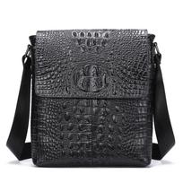 Genuine Leather Messenger Bag Crocodile Embossed Adjustable Strap juoda