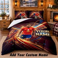 Lamine Yamal Pattern Bedding 3Pcs Set Custom Name, Bed Sheet And Pillowcases For Home Bedroom 135cmx200cm black