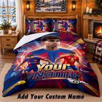 Lamine Yamal Pattern Bedding 3Pcs Set Custom Name, Bed Sheet And Pillowcases For Home Bedroom 140cmx210cm