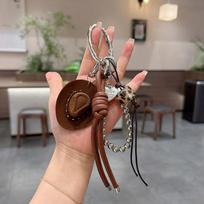 Lucky Cowboy Hat Keychain Pendant Handmade Braided Rope Faux Leather Charm for Thanksgiving Day Small Gift Options kava