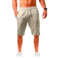 Nauji vyriški medvilniniai lininiai šortai kelnės vyriškos vasarinės kvėpuojančios vientisos spalvos lininės kelnės Fitness Streetwear S-3XL XXXL šviesios chaki spalvos
