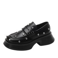 Rhinestone Thick-soled Loafers Women's Spring and Autumn New Single Shoes Retro Design Feeling Niche British Style Small Leather Shoes 37 black