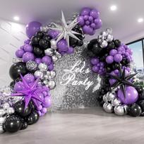 Juodo aukso balionų girliandų arkos rinkinys išleistuvių ir gimtadienio dekoracijoms Black Purple Set
