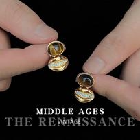 Light medieval retro tiger eye stone zircon coffee bean stud earrings plated with 14K natural stone ear jewelry gray