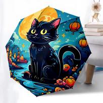 1pc Magical Moonlit Cat Outdoor Umbrella - Auto Open Close, Portable 3-Fold Design with 8-Bone Iron Frame, Perfect Festival Gift for Fans, Travelers, blue