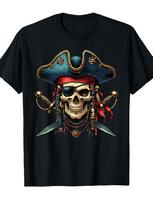 Men' Pirate Skull Crossbones T-Shirt Loose Fit Short Sleeve Pirate Skull Design Durable Fabric for Costumes Quick-drying T-shirt 5XL įvairiaspalvis