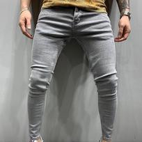 Vyriški siauri blauzdų keliai Paprasti tampūs džinsai Madingi šimto tendencijų kelnės XXXL pilka spalva