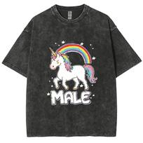 2024 Summer New Rainbow Unicorn Print Women's Cotton Washed T-Shirt Oversized Loose Mid Sleeve Cute Fashion High Quality Top XL įvairiaspalvis