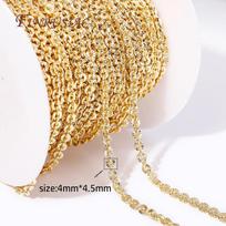 Wholesale Bulk Cable Chains For Jewelry Making,14K Gold Plated Metal High Quality Spool Chains DIY Necklace Bracelet Accessories 1 Meter beige