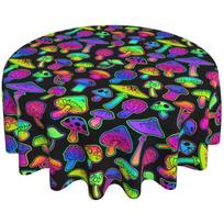 Round 60 Inch Tablecloth Mushroom Magic Trippy Table Cover Polyester Stain and Wrinkle Resistant Table Cloth for Kitchen Dining 50inch(127cm) purple