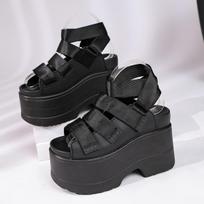Summer Gold Wedge Sandals: Fashionable Thick Sole Velcro Roman Style for Women 40 juoda
