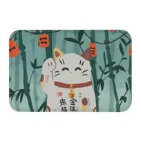 Kawaii Maneki Neko Lucky Cat Doormat Non-Slip Entrance Bath Kitchen Floor Door Mat Japanese Geisha Art Garden Carpet Rug 40x60cm16x24in black