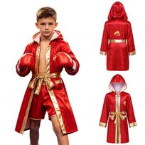 Berniukų bokserio kostiumas Cosplay Gėlėtas su gobtuvu Bokso chalatas Ilgomis rankovėmis Atviras priekis Kišenės Metalinis diržas Helovino vakarėliui 5-6 Years raudona