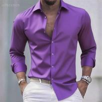 Vienos spalvos vyriški laisvalaikio balti marškiniai, madingi laisvalaikio ilgomis rankovėmis, tampri medžiaga, verslo formalūs marškiniai, patogi medžiaga 6XL purple