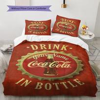 Coca Cola Bottle Cap Custom Name Pattern Bedding Quilt Set Quilt Cover Pillowcase Home Birthday Gift(1 * duvet cover + 2 * pillowcase, without core) 135x200cm beige