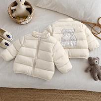 Kids Reversible Short Embroidered Padded Jacket Winter Warm Coat For Toddler Boys Girls 120cm smėlis