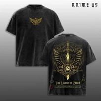 The Legend of Zelda Link Triforce Vintažiniai rūgštimi išplauti grafiniai marškinėliai - Aukščiausios kokybės sunkūs M black