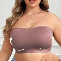 Moteriška didelio dydžio vientisa be petnešėlių bandeau liemenėlė neslystanti belaidė nuimama daugiafunkcė bralette 2XL violetinė