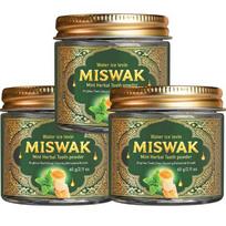 MISWAK Mint Herbal Tooth Powder, Deep Cleaning & Brightening with Charcoal & Hyaluronic Acid for Fresh Breath žalia