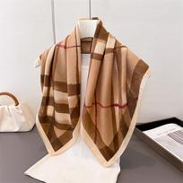British retro plaid herringbone pattern cotton and linen small square scarf silk scarf imitation velvet headscarf shawl sun protection scarf scarf 68*68cm (1-3cm error) brown