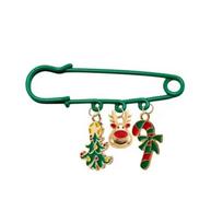 Fashion Christmas Dangle Safety Pin Enamel Christmas Decor Brooch Pin  Hat Sweater Decor žalia