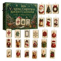 Birthday Gifts for Children Chinese Mahjong Tile Advent Calendar, 24-Day Christmas Countdown Set with 2D 24 Day Calendar Acrylic Ornaments, A beige