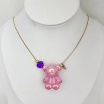 New Cute Iridescent Teddy Bear Pendant Necklace for Women Gold Chain Sweet Heart Beads Kawaii Fairycore Statement Jewelry Gift rožinė