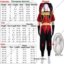 Laisvalaikio cirko Pierrot klouno pilnas komplektas Cosplay kostiumas Perukai Helovino Roleplay apranga Drabužiai Unisex Kaukė Skrybėlė S black