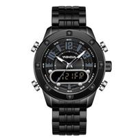 Top Brand Multifunctional Dual Display Electronic Watch Sport Men's Watch Steel Strap Quartz Wrist Watch gray