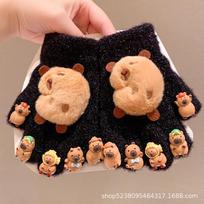 Žavingos žiemos pirštinės moterims su mielu kapibaros papuošimu Patogios Šiltos Pirštuotos Idealiai tinka važinėti dviračiu Dovanojimo pasirinkimas B capybara side kupranugaris