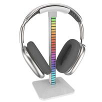 Garso aktyvuojamas RGB žaidimų ausinių stovas su aplinkos apšvietimu balta