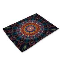 Boho Mandala Pattern Placemat Washable Bohemia Floral Place Mat for Home Party Dining Tables Wedding Kitchen Banquets Decor 2pcs 30x45cm brown