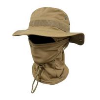 Camouflage Sun Hat with Balaclava Face Mask, UV Protection Men Wide Brim Hat, Breathable Bucket Hat for Outdoor Fishing Hiking Cycling dramblio kaulas