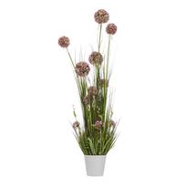 Dirbtinė gėlė IN GARDEN, violetinis dekoratyvinis česnakas su žolės stiebais vazone, 120 cm