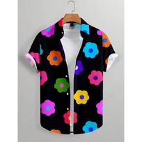 Men's Hawaiian Tropical Loose Palm Tree Floral Print Pattern Tee Casual Summer Short Sleeved Lapel Daily Shirts Street 5XL gray