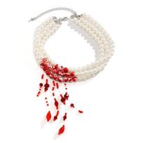 Multi-layer Dark Pearl & Rose Tassel Choker Necklace for Halloween white