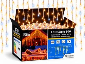 300 LED varvekliai lauko girlianda 12m šilta balta + šaltas blyksnis