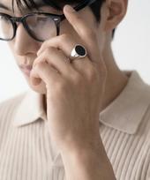Noirvy Nr-303 Round Onyx Signet Surgical Ring No. 19 black