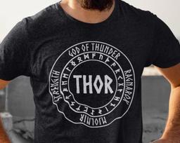 Thor Norse God with Futhark Runes T-shirt 100 black
