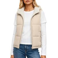 Women's Casual Hooded Zip-Up Sleeveless Jacket S smėlis