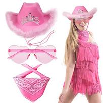 Western Cowboy Hat Trendy Women Cowgirl Costume for Birthday Halloween Party Pink Pink pink