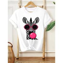 Zebra with Sunglasses Bubble Gum Women T-Shirt Funny Animal Graphic Tees Casual Short Sleeve Women Tops Summer Streetwear Y2K 150 white