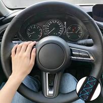 Hand Stitched Wear Resistant Perforated Non-slip Microfiber Leather Steering Wheel Cover For Mazda 3 CX-30 CX30 2020-2023 Light Blue Thread gray