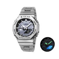 X-GEAR Skaitmeninis Sportinis Elektroninis Unisex Laikrodis Dvigubas Ekranas Pilna Funkcija LED Lydinio Didelis Laikas Plieninė Apyrankė gray