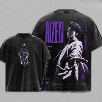 BLEACH Aizen Sousuke Printed T-shirt Anime Manga Washed T Shirt Men Clothing Summer Cotton Clothes Casual Oversized Tees Tops L black